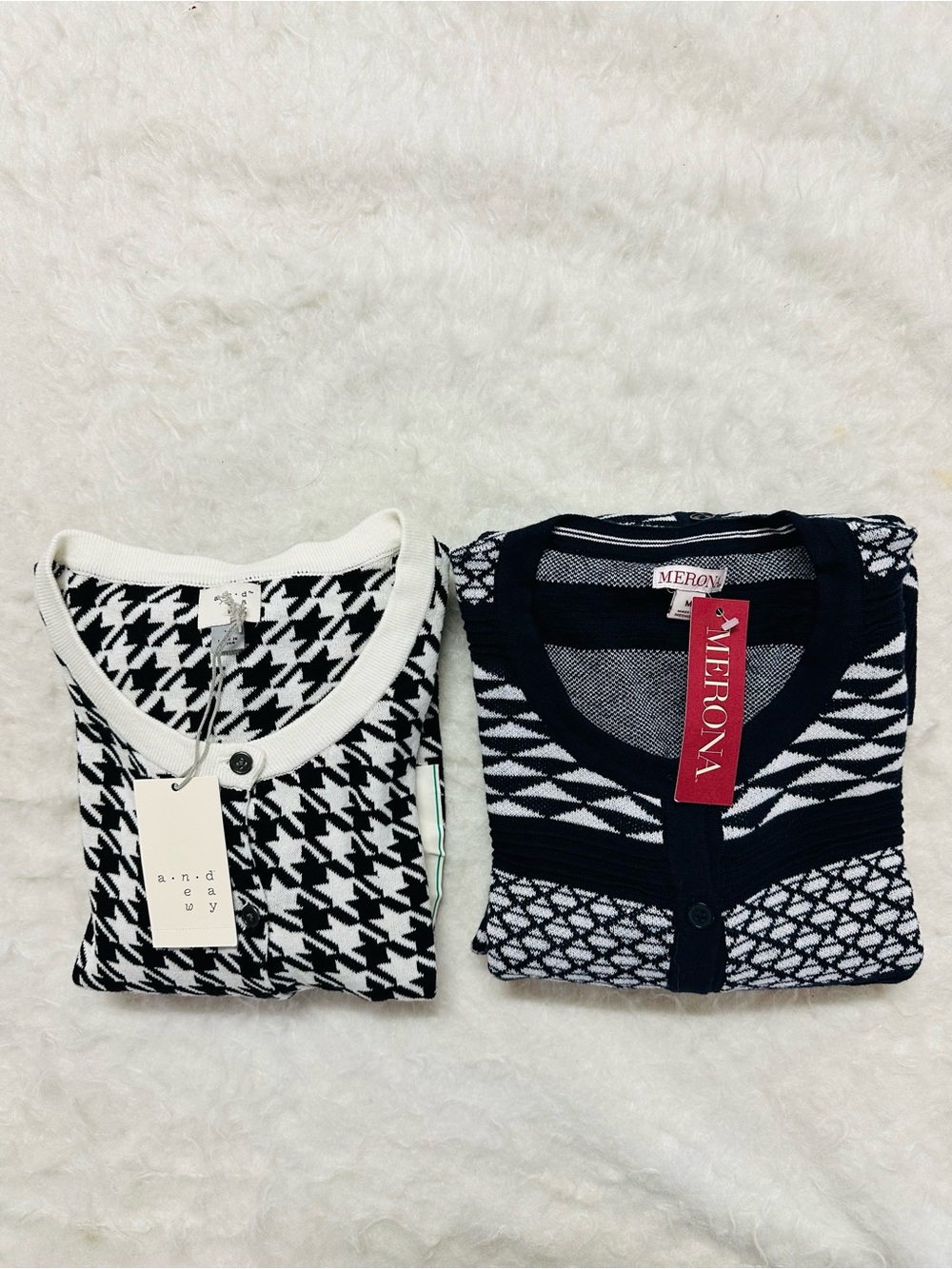 Set 2 Merona Navy & White Knit Cardigan and Black & White Houndstooth Top - Kids
